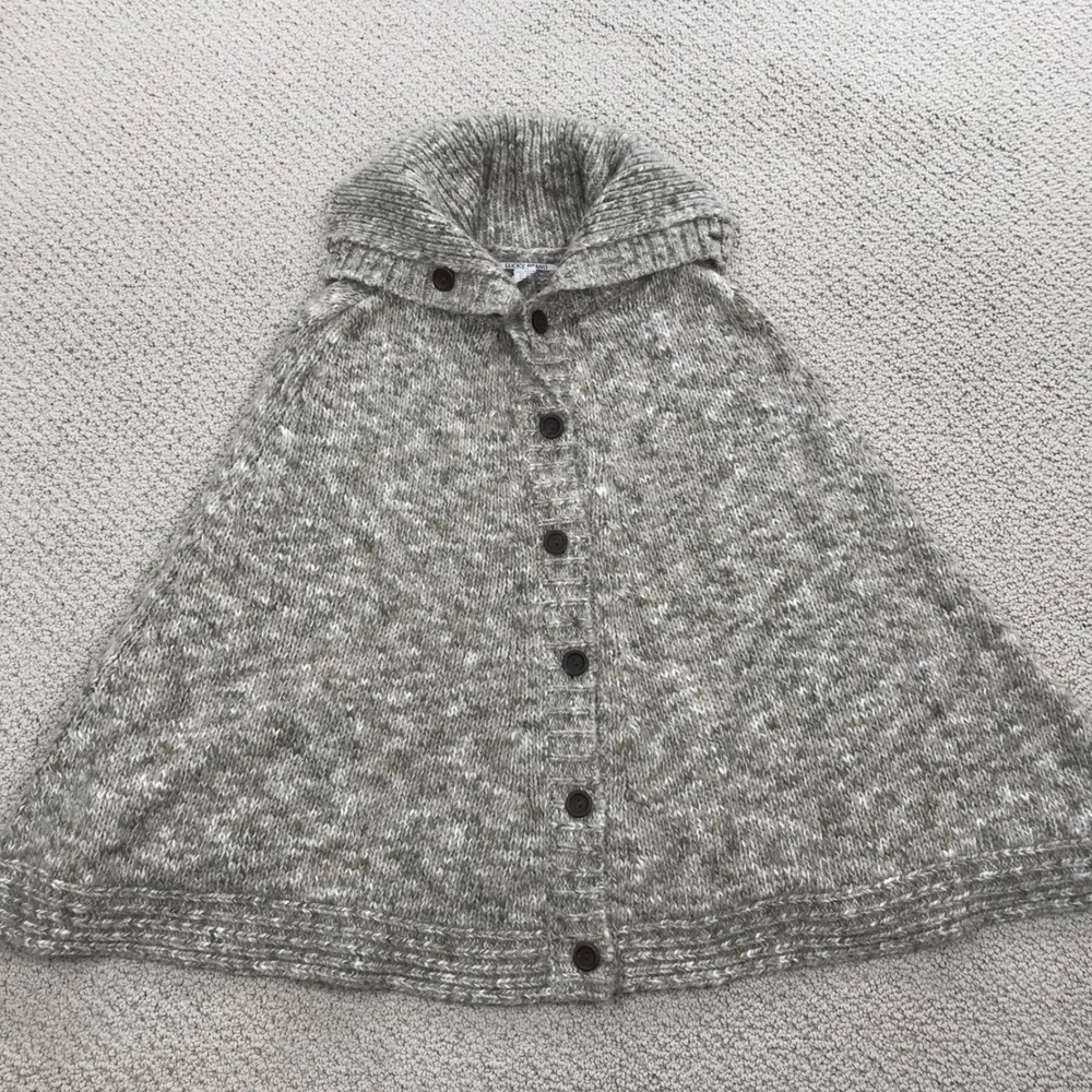 Lucky Brand Knit Poncho Sweater Shawl Collar Wool Mohair Blend Marled Gray M/L